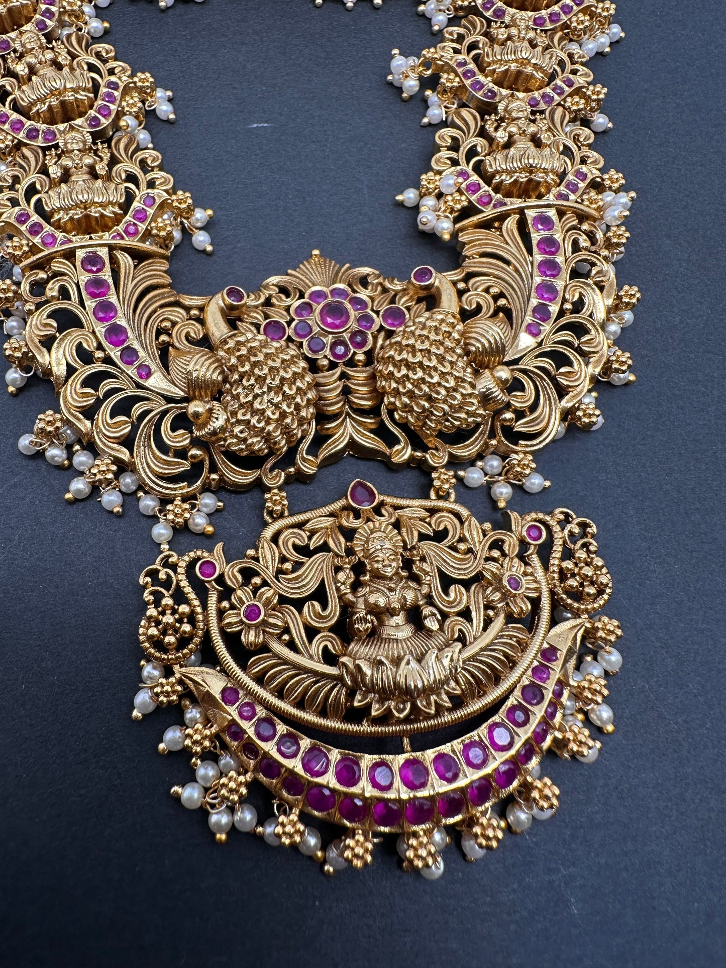 Goddess Lakshmi Pendent Lakshmi Links Red Stone Nakshi Long Necklace