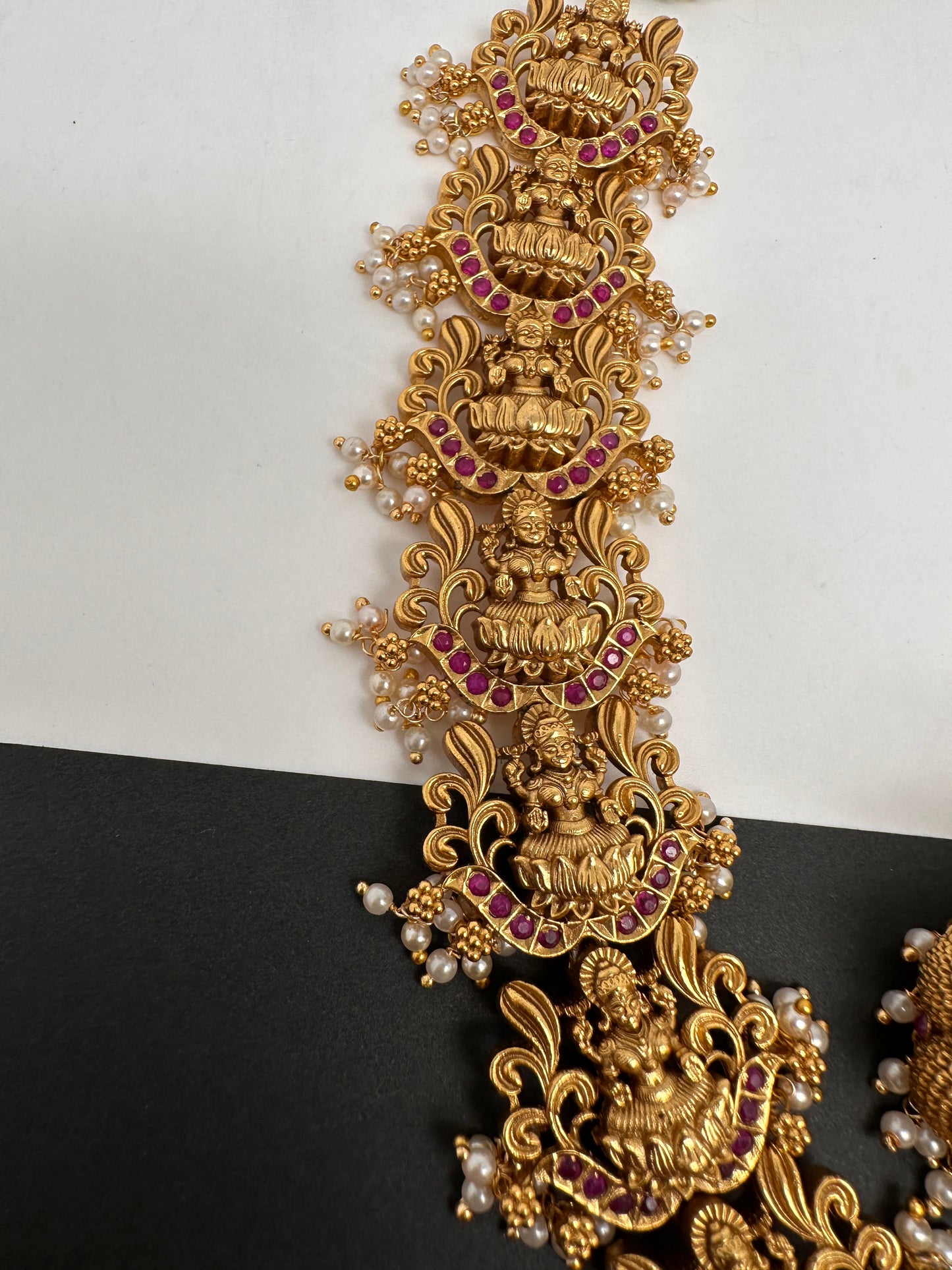 Goddess Lakshmi Pendent Lakshmi Links Red Stone Nakshi Long Necklace
