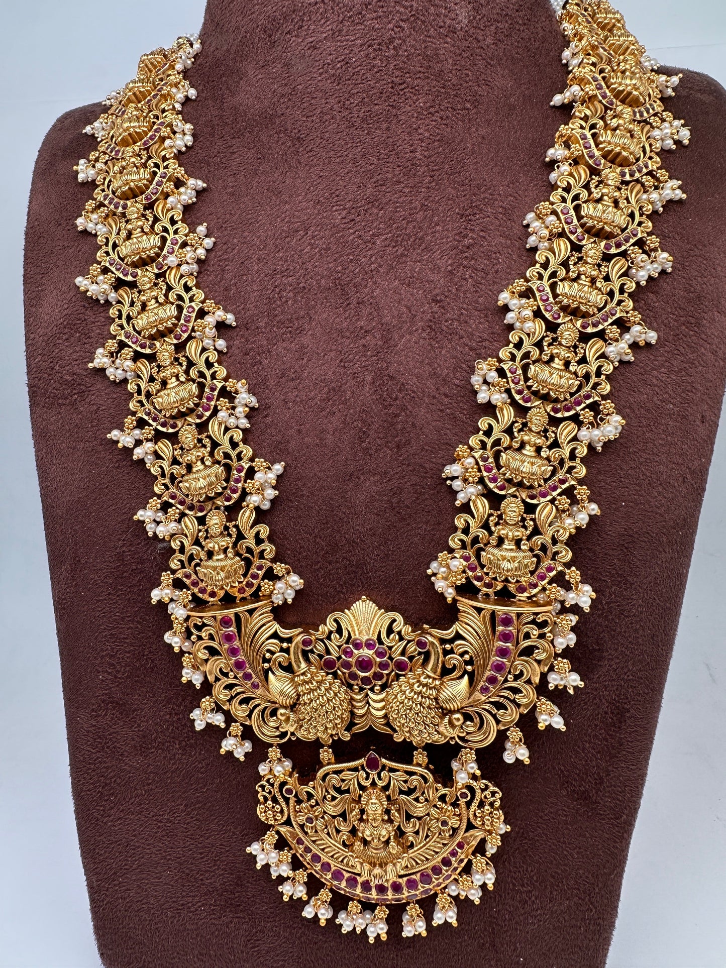Goddess Lakshmi Pendent Lakshmi Links Red Stone Nakshi Long Necklace