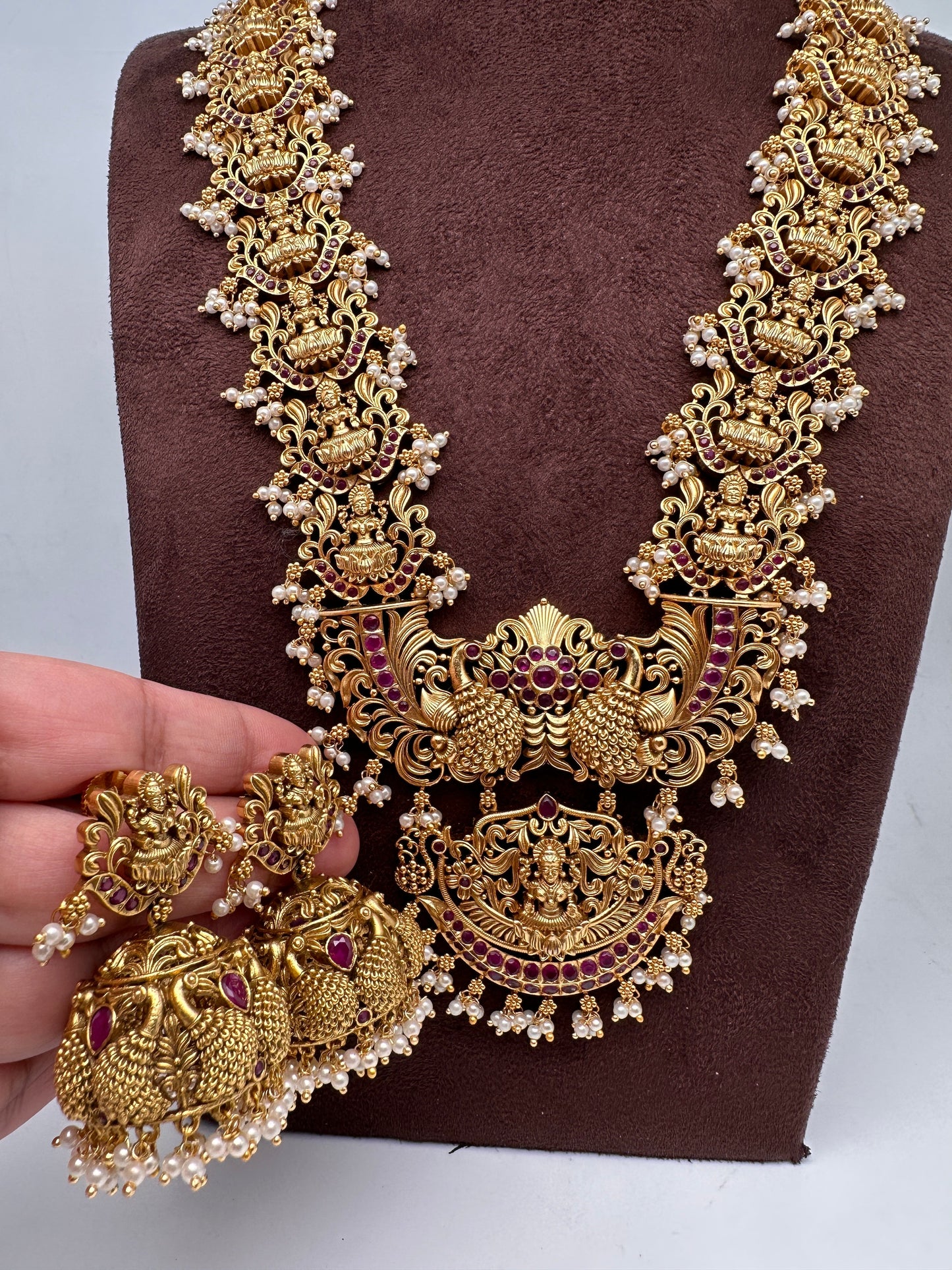 Goddess Lakshmi Pendent Lakshmi Links Red Stone Nakshi Long Necklace