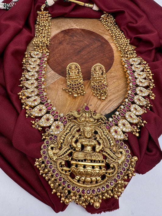 Goddess Lakshmi Mango Links CZ Red Kemp Nakshi Necklace
