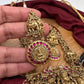 Goddess Lakshmi Elephant Pendent Lakshmi Links Green Pumpkin beads Matte Finish Nakshi Necklace