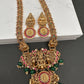 Goddess Lakshmi Elephant Pendent Lakshmi Links Green Pumpkin beads Matte Finish Nakshi Necklace