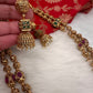 Golden Nakshi Ball Red Green Stone Two Line Necklace