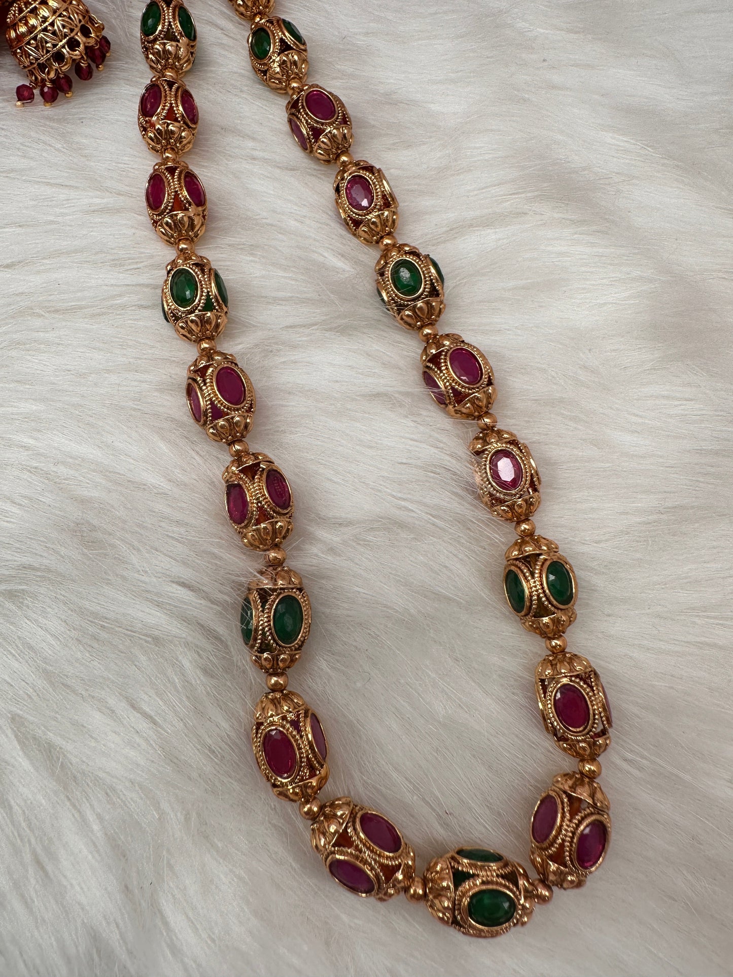 Golden Nakshi Ball Red Green Stone Necklace