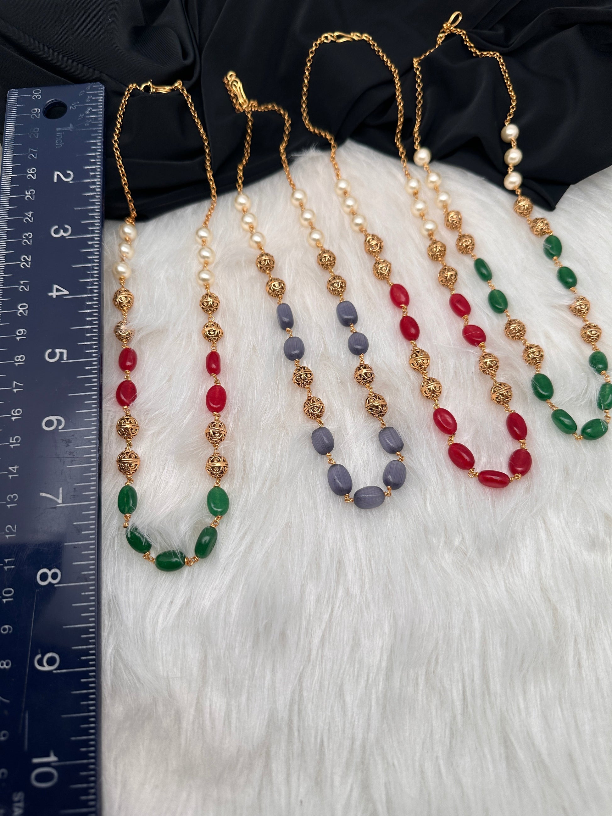 Golden Nakshi Ball Color Stone Necklace - Green