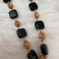 Golden Nakshi Ball Big Color Stone Necklace - Black
