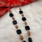 Golden Nakshi Ball Big Color Stone Necklace - Black