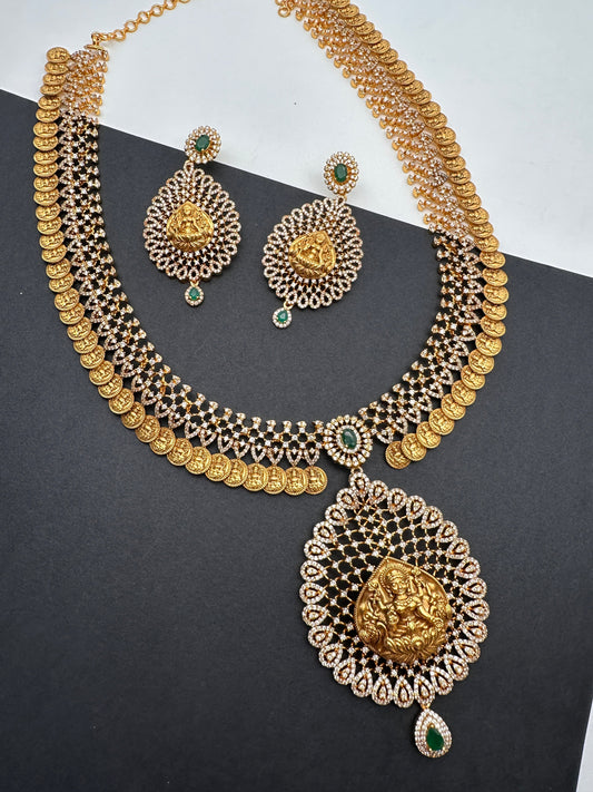 Goddess Lakshmi Coins CZ Long Necklace