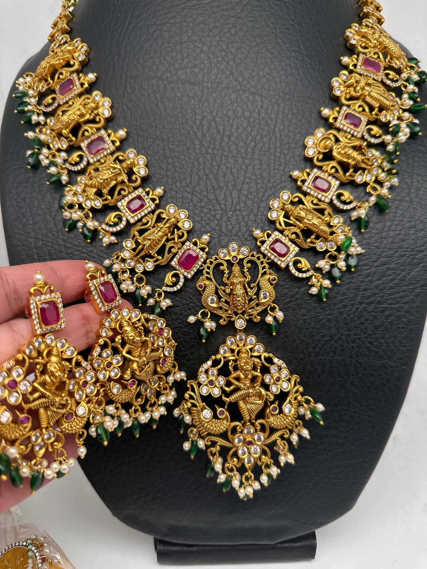 Dashavtar Nakshi Red Kemp and PearlsNecklace