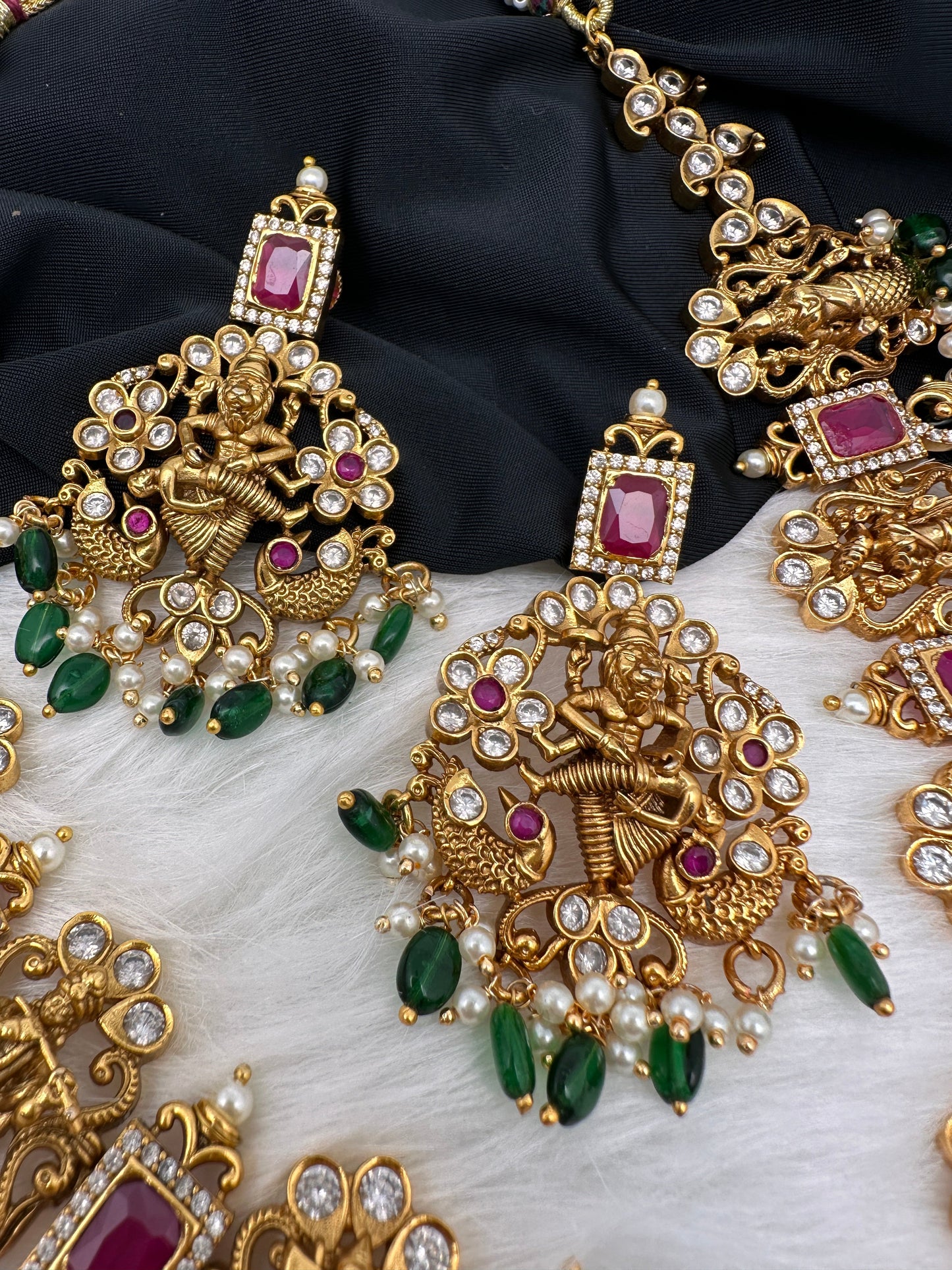 Dashavtar Nakshi Red Kemp and PearlsNecklace