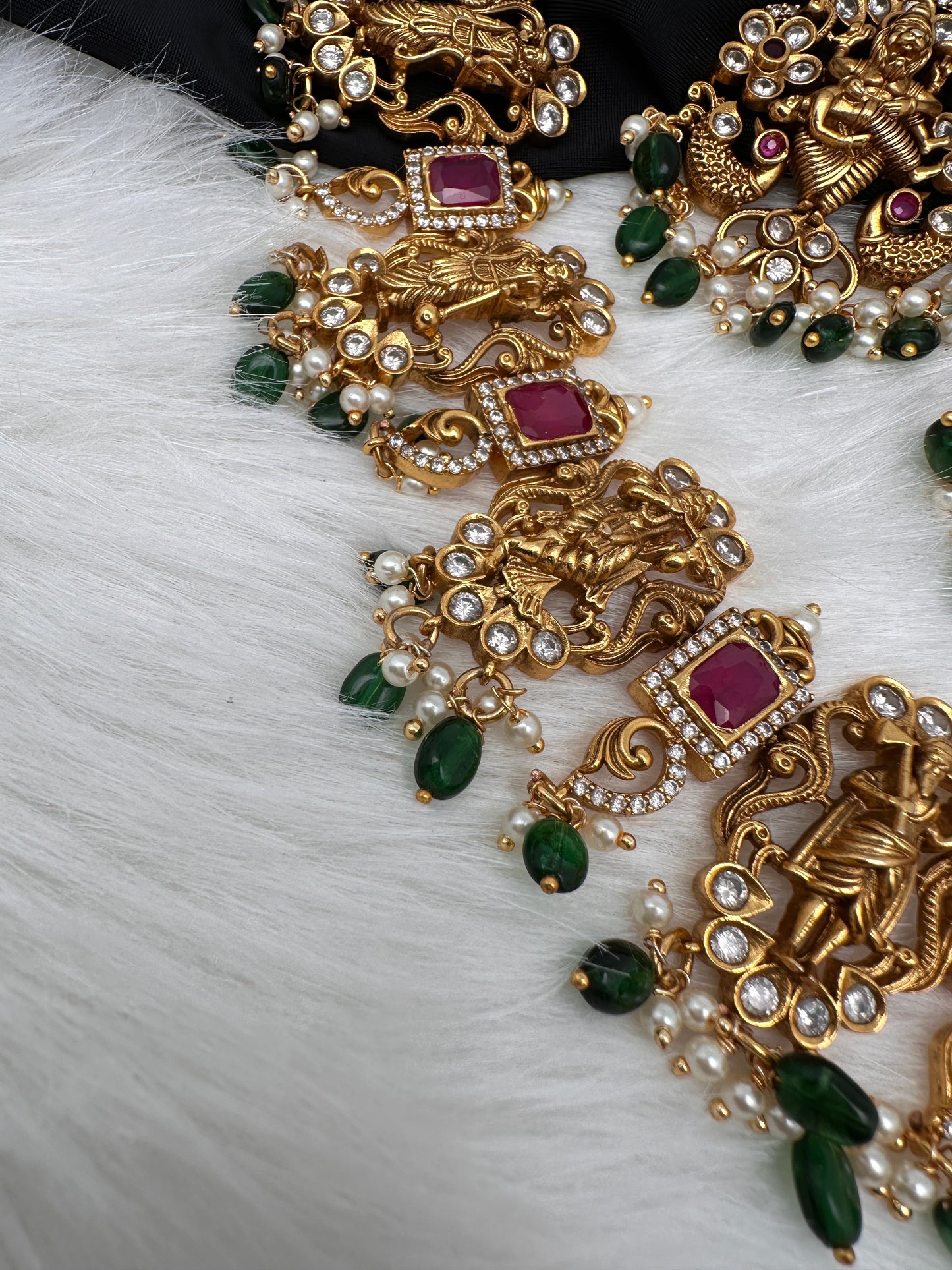 Dashavtar Nakshi Red Kemp and PearlsNecklace