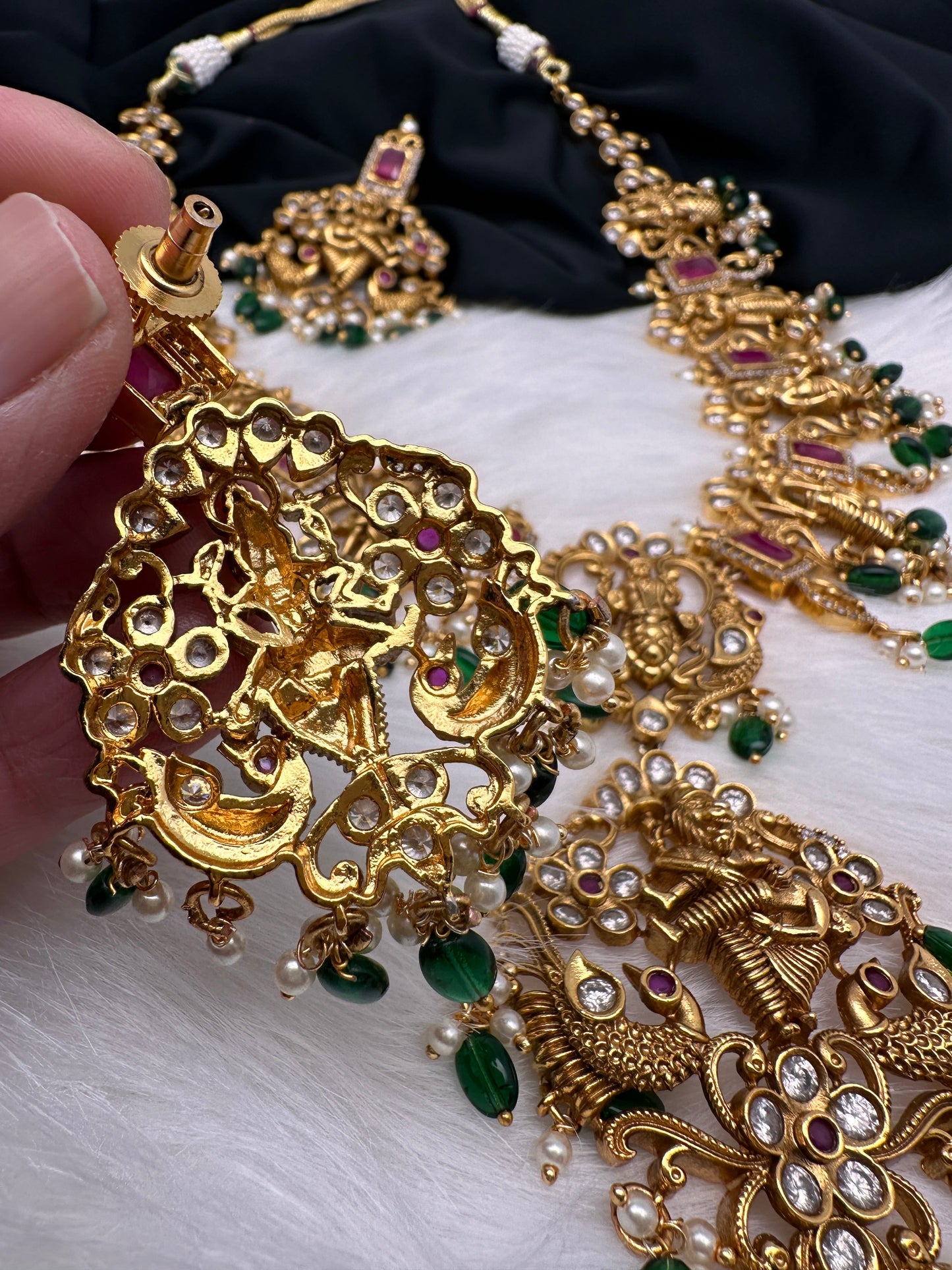 Dashavtar Nakshi Red Kemp and PearlsNecklace
