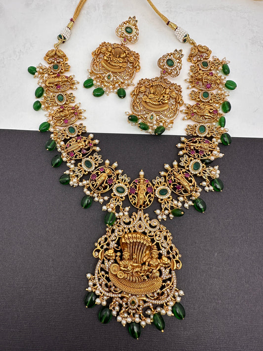 Dashavtar Nakshi Red Kemp and PearlsNecklace