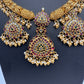 Kanthi Style CZ Red Stone Short Nakshi Necklace Set