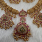 Kanthi Style CZ Red Stone Short Nakshi Necklace Set