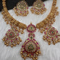 Kanthi Style CZ Red Stone Short Nakshi Necklace Set