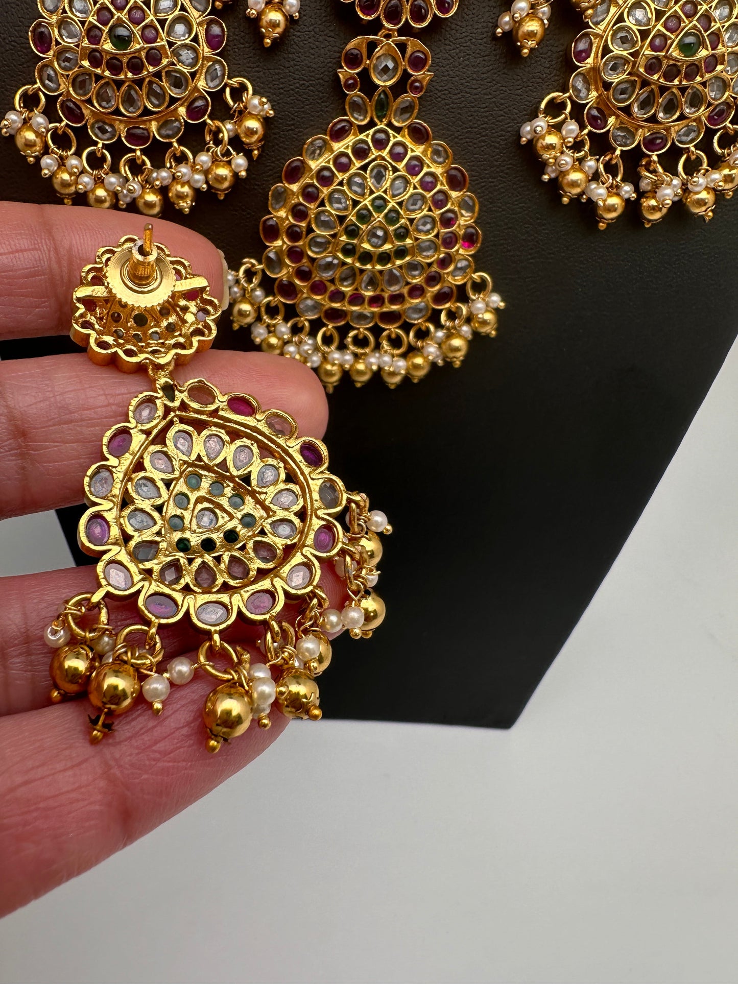 Kanthi Style CZ Red Stone Short Nakshi Necklace Set