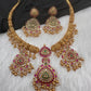 Kanthi Style CZ Red Stone Short Nakshi Necklace Set