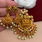 Goddess Lakshmi Red Stone Detachable Pendent Set with Pearl Mala and Matching Earrings
