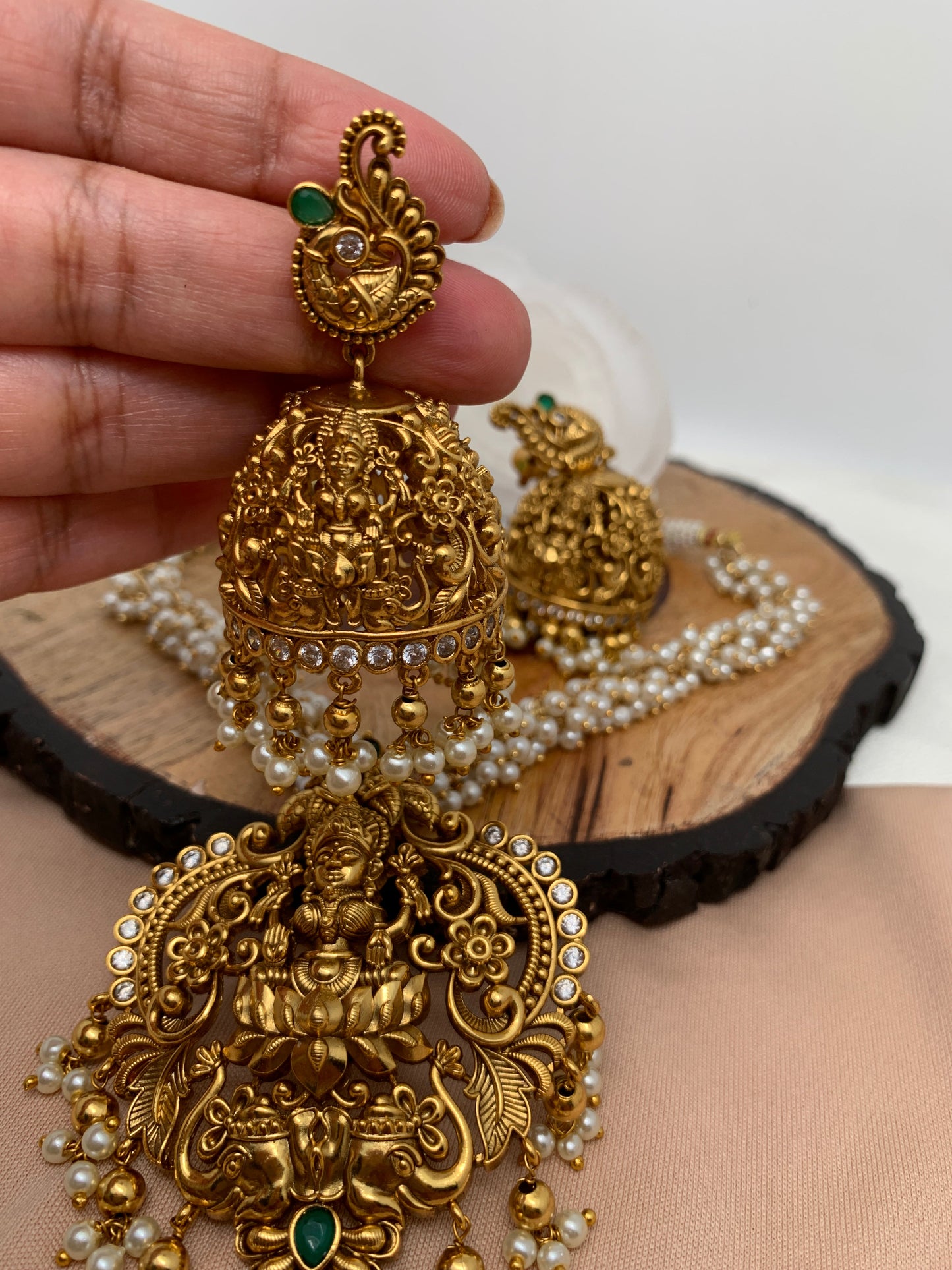 Goddess Lakshmi Matte Finish Pendent Set with Cluster Pearl Mala