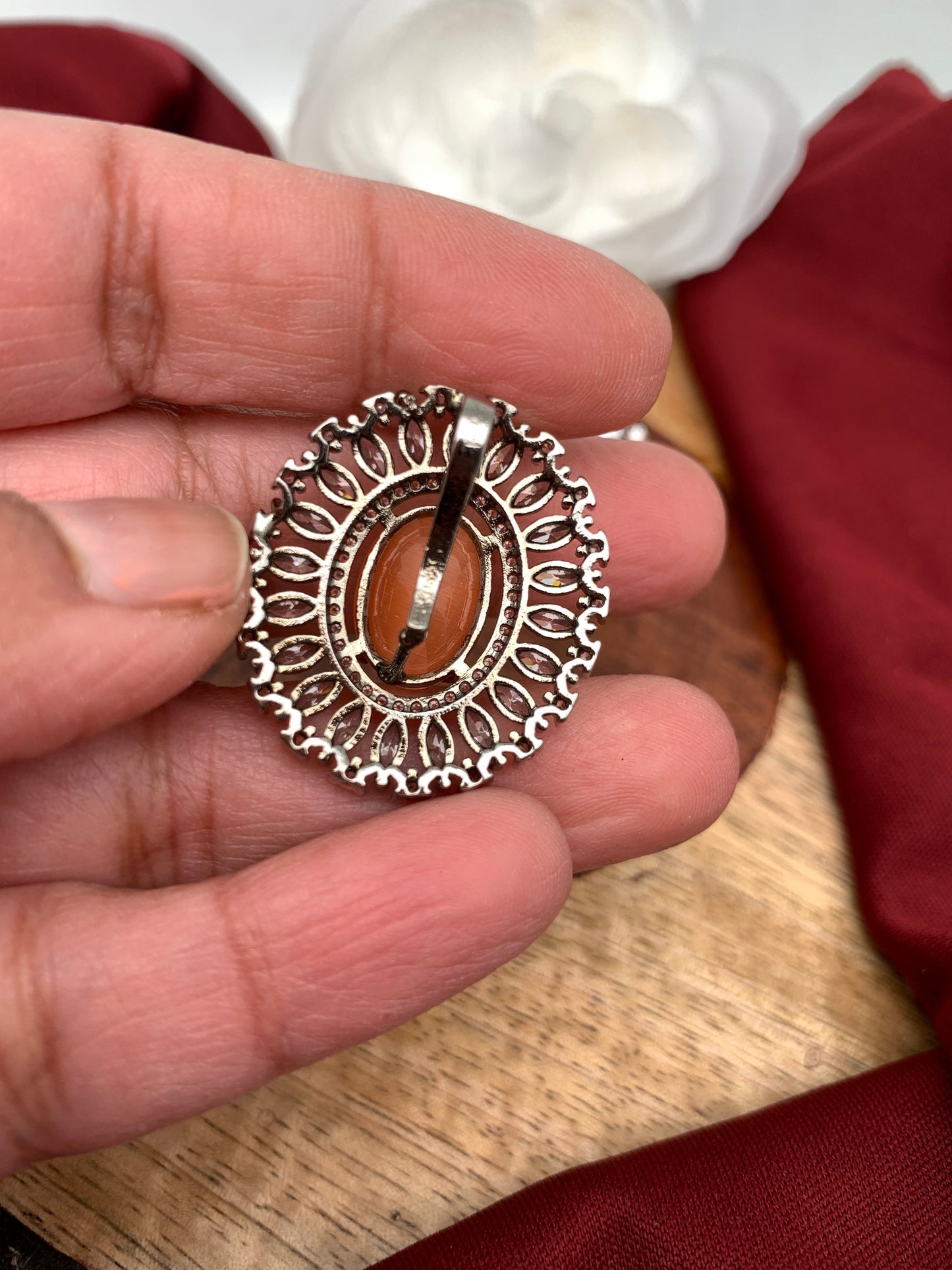 Victorian Polish AD Peach Stone Pendent Set