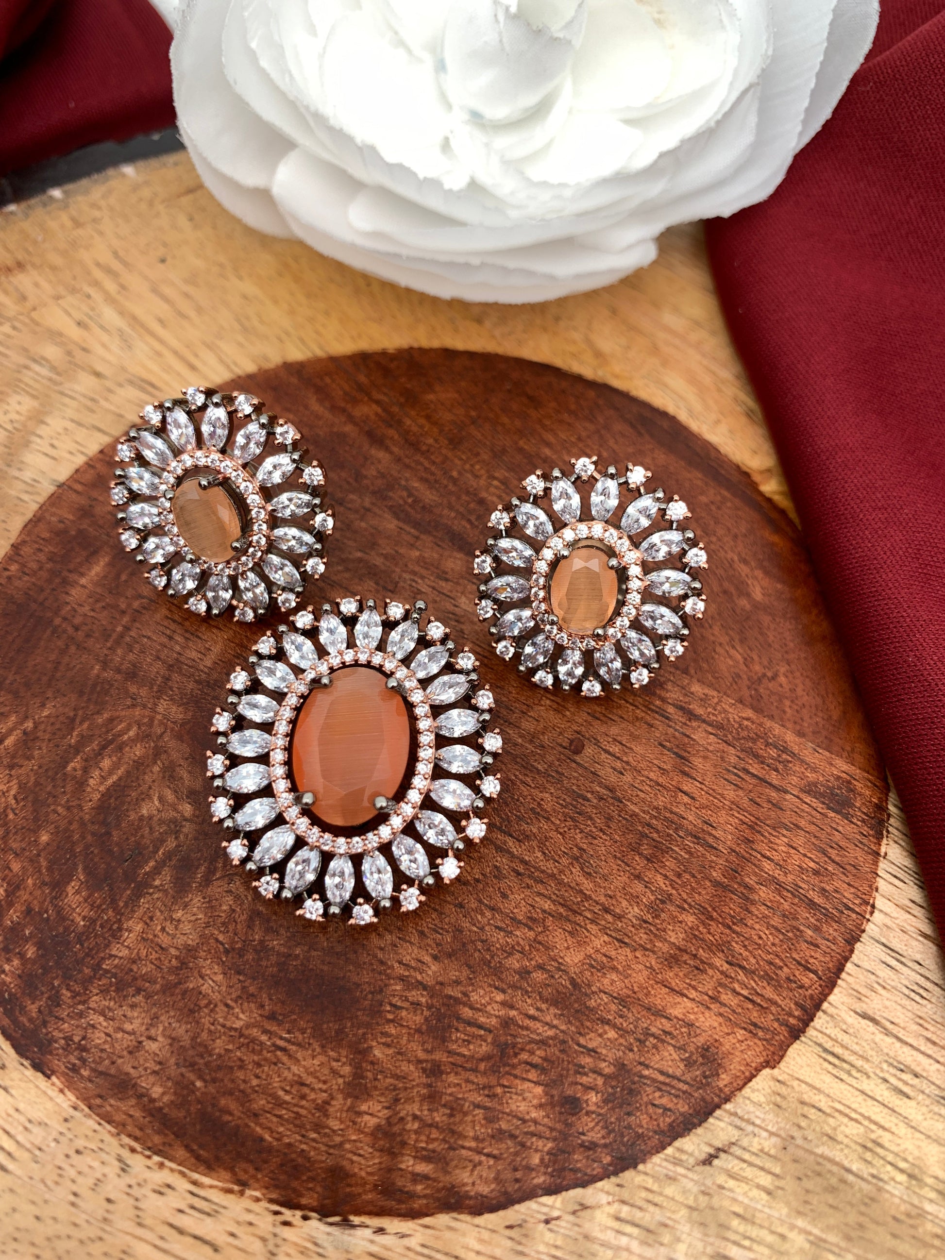 Victorian Polish AD Peach Stone Pendent Set