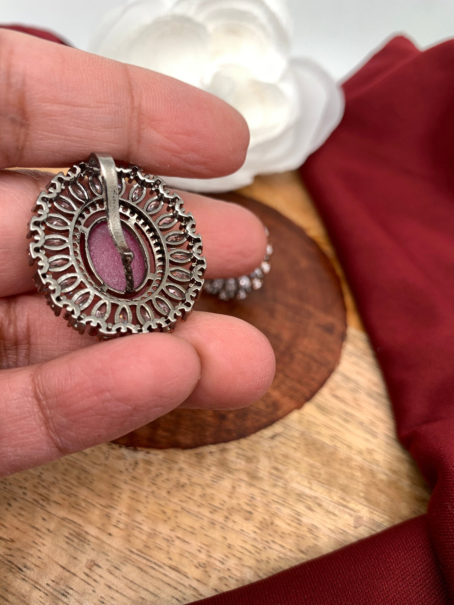 Victorian Polish AD Red Stone Pendent Set