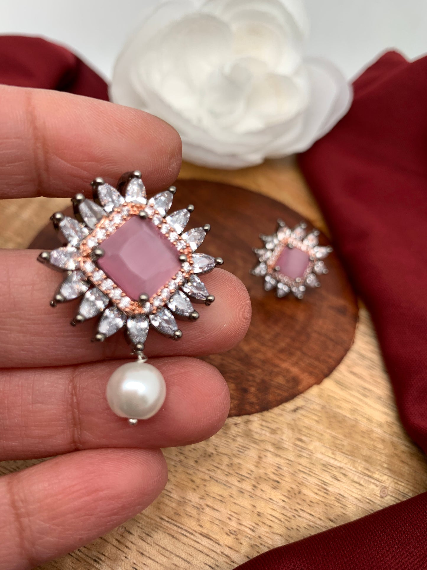 Victorian Polish AD Pink Stone Pendent Set