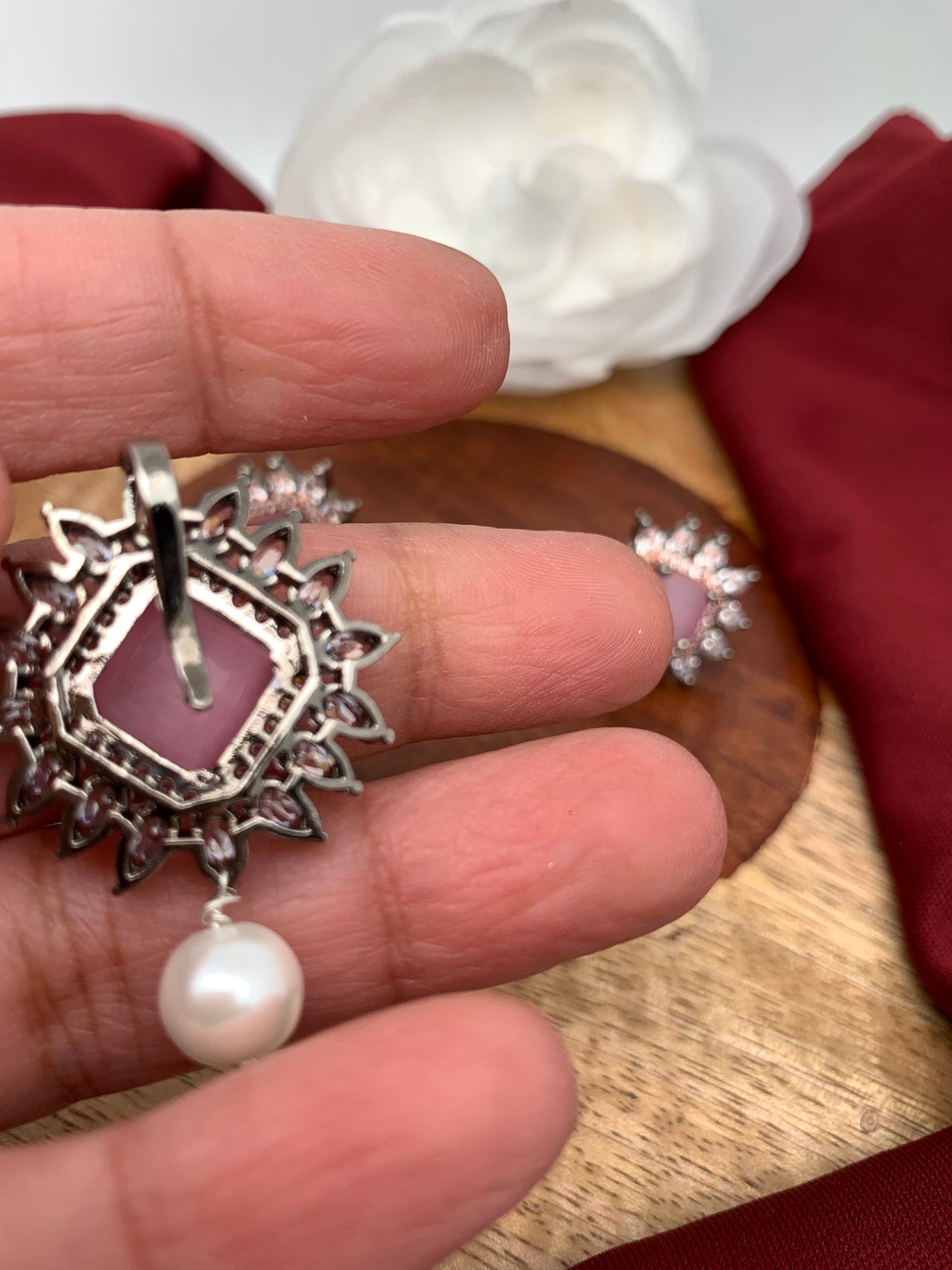 Victorian Polish AD Pink Stone Pendent Set