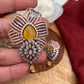 Victorian Dual Tone Polish AD Yellow Stone Pendent Set