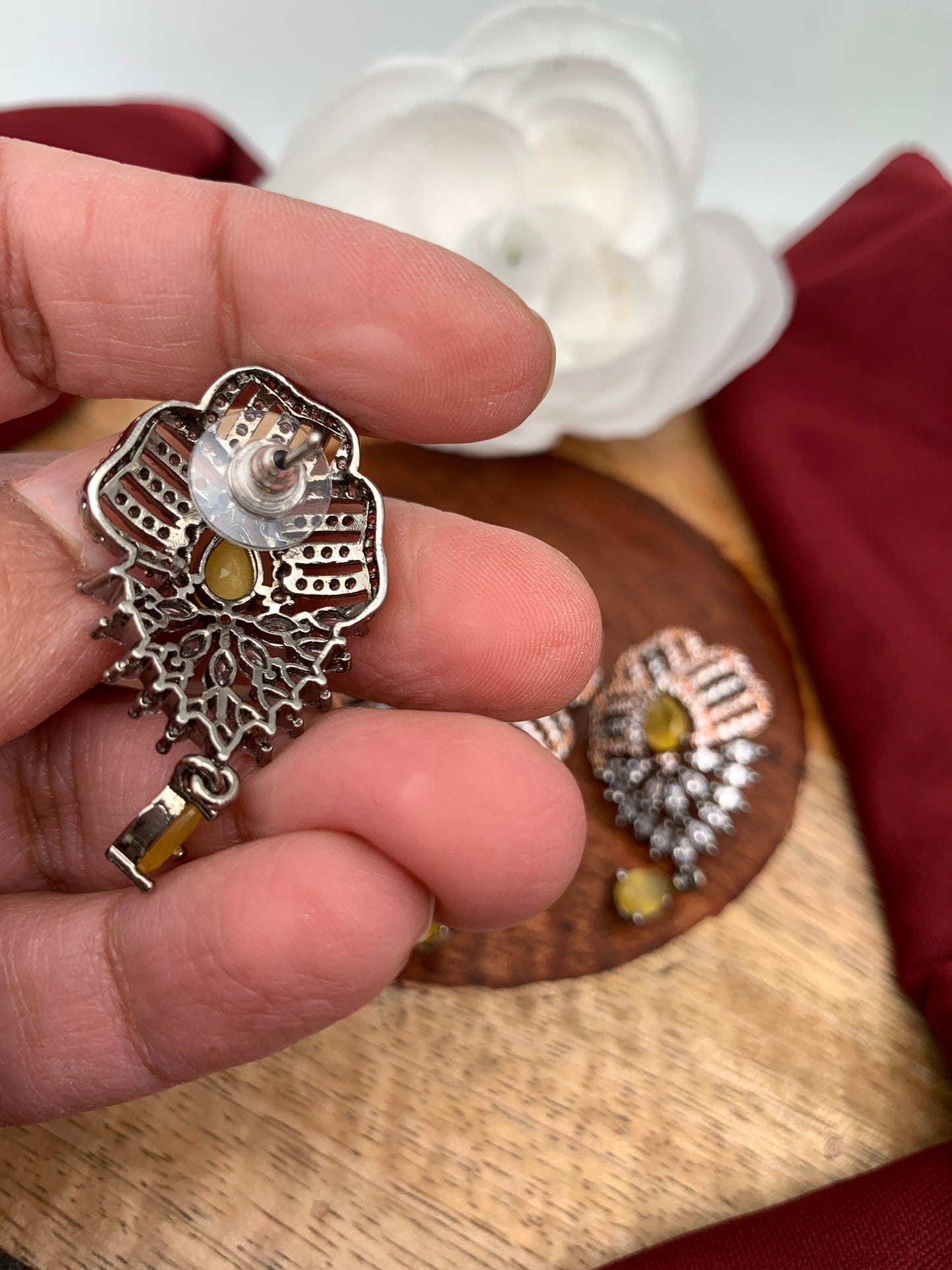 Victorian Dual Tone Polish AD Yellow Stone Pendent Set