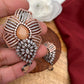 Victorian Dual Tone Polish AD Peach Stone Pendent Set