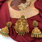 Goddess Lakshmi Premium Matte Finish Nakshi Pendent Set With Pearl Mala