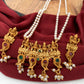 Goddess Lakshmi Red Green Multi Stone Pendent Set With Pearl Mala