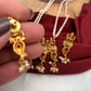 Goddess Lakshmi Red Green Multi Stone Pendent Set With Pearl Mala
