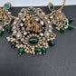 Radha Krishna Nakshi Color Stone Kundan Victorian Mehndi Finish Pendent Set - Green