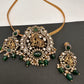 Radha Krishna Nakshi Color Stone Kundan Victorian Mehndi Finish Pendent Set - Green