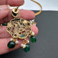 Radha Krishna Nakshi Color Stone Kundan Victorian Mehndi Finish Pendent Set - Green