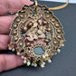 Radha Krishna Nakshi Color Stone Kundan Victorian Mehndi Finish Pendent Set - Green