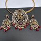 Radha Krishna Nakshi Color Stone Kundan Victorian Mehndi Finish Pendent Set - Red