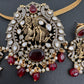 Radha Krishna Nakshi Color Stone Kundan Victorian Mehndi Finish Pendent Set - Red