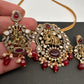 Radha Krishna Nakshi Color Stone Kundan Victorian Mehndi Finish Pendent Set - Red