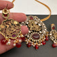 Radha Krishna Nakshi Color Stone Kundan Victorian Mehndi Finish Pendent Set - Red