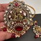 Radha Krishna Nakshi Color Stone Kundan Victorian Mehndi Finish Pendent Set - Red