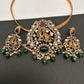 Radha Krishna Nakshi Green and Red Stone Kundan Victorian Mehndi Finish Pendent Set