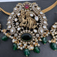 Radha Krishna Nakshi Green and Red Stone Kundan Victorian Mehndi Finish Pendent Set