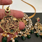 Radha Krishna Nakshi Green and Red Stone Kundan Victorian Mehndi Finish Pendent Set