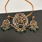 Radha Krishna Nakshi Green and Red Stone Kundan Victorian Mehndi Finish Pendent Set