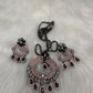 AD Floral Victorian Color Stone Pendent Set - Black